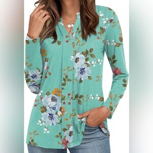 Teal Floral Print Top